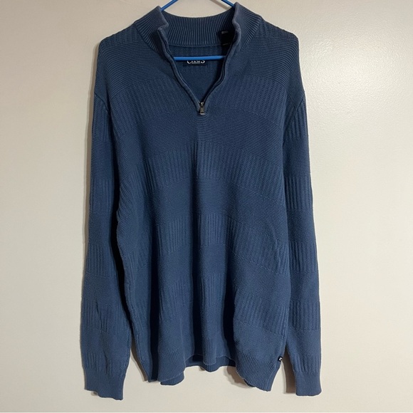 Men’s Chaps 1/4 Zip Mock Neck Cotton Logo Long Sleeve Sweater Blue Size XL - Picture 1 of 7
